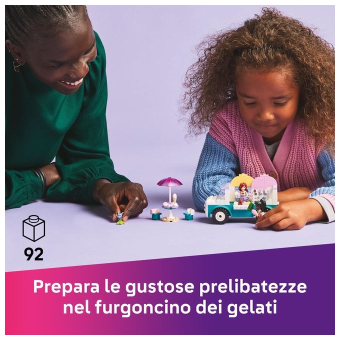 LEGO Friends Il Furgone dei Gelati di Heartlake City Giochi Creativi e Didattici per Bambine da 4 Anni con Camion Giocattolo 2 Mini Bamboline un Coniglietto Cibo e Accessori Set con Veicolo 42644