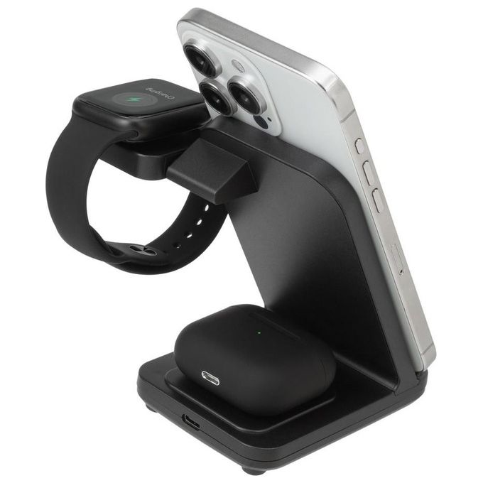 Rivacase VA4916 WH3 Caricatore Wireless 3 in 1 Ricarica 3 Dispositivi Contemporaneamente Certificato Qi 15W Nero
