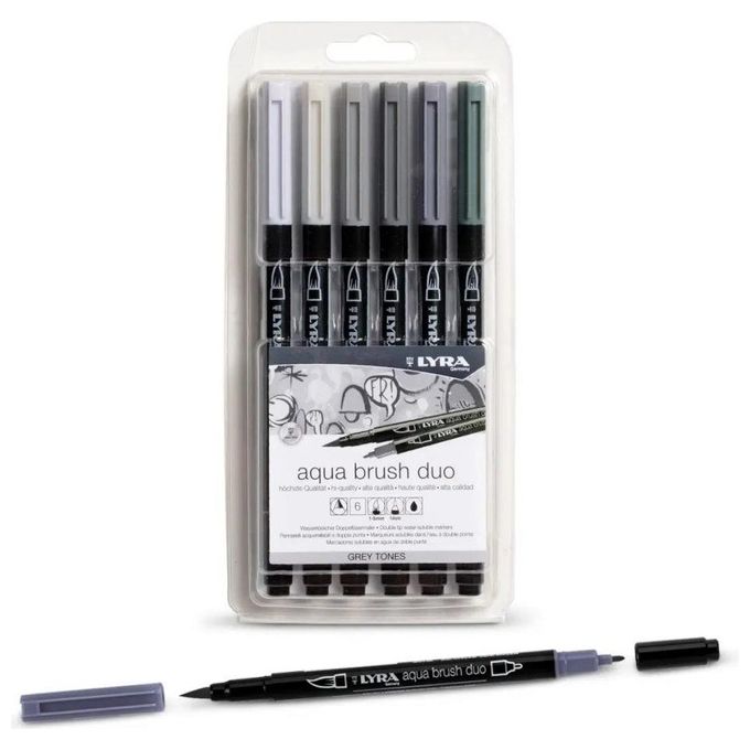 Lyra Confezione 6 Aqua Brush Duo Grey Tones