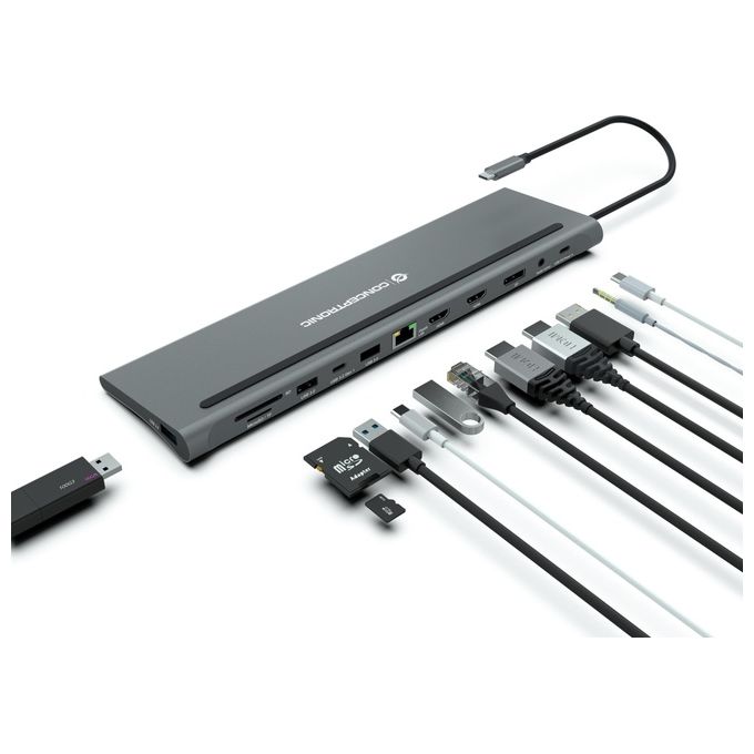 Conceptronic DONN17G Replicatore di Porte e Docking Station per Notebook Cablato USB 3.2 Gen 1 Type-C Grigio