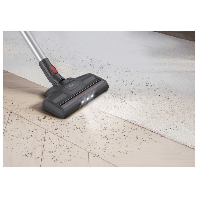 Hoover HF122RH 011 H-Free 100 – Scopa elettrica senza filo e senza sacco, capacita' 0,9 L, autonomia fino a 40 minuti, 2 velocita', sistema ciclonico, accessori inclusi, colore Argento-Rosso