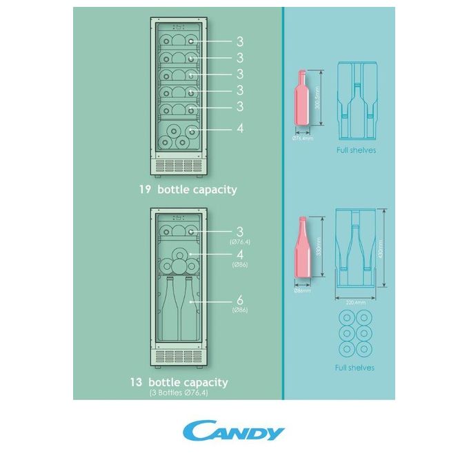 [ComeNuovo] Candy CCVB 30-1 DiVino Cantinetta Vino 20 Bottiglie Classe energetica F 6 ripiani in legno 81 cm Nero
