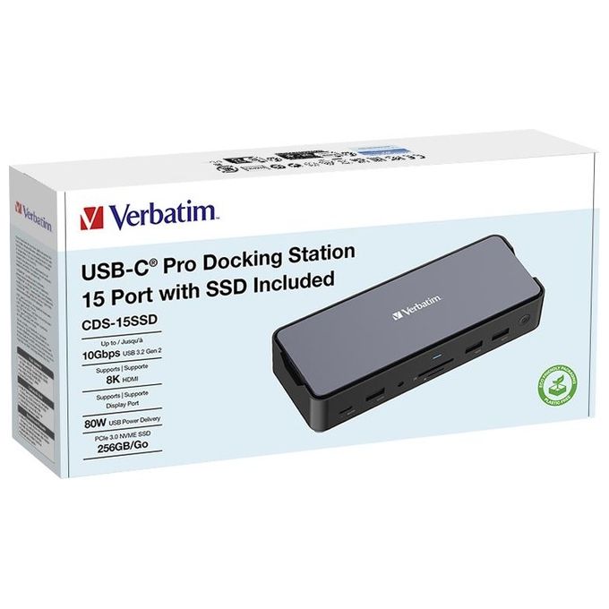 Verbatim CDS-15SSD USB-C Pro Docking Station 15 porte con SSD Incluso