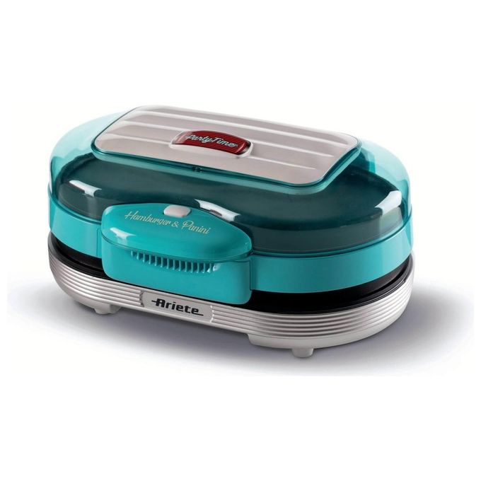 Ariete 205 Hamburger Maker Party Time Macchina per Fare Hamburger 1200W Doppie Piastre Antiaderenti 2 Scomparti Azzurro