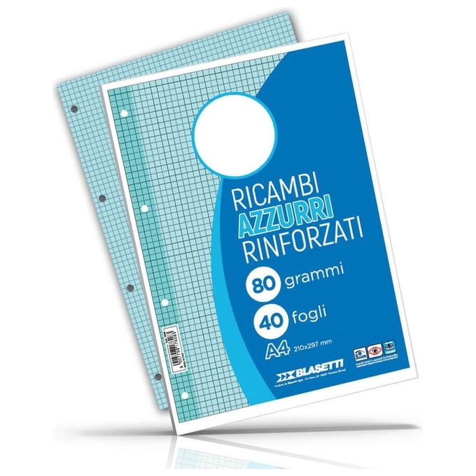Blasetti Ricambi Rinforzati A4 Azzurri 80gr 40 Fogli 1R