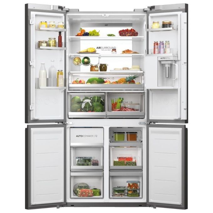 Haier HCW7819EHMP Cube 83 Frigorifero Side by Side 4 porte Switch Zone Fresher Techs Capacita' 536 Litri Classe energetica E No Frost 193 cm Platinum Inox