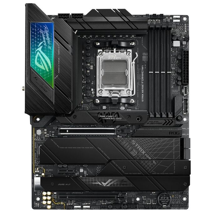 ASUS ROG Strix X670E-F Gaming WiFi, Scheda Madre Gaming ATX, AMD AM5, DDR5, PCI 5.0, Intel 2.5Gb Ethernet, WiFi 6E (802.11ax), ROG SupremeFX 7.1 Surround, 4xM.2, 4xSATA 6GB-s, Aura Sync RGB, Nero