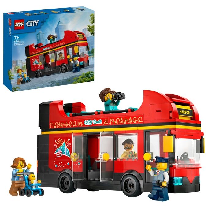 LEGO City Autobus Turistico Rosso a Due Piani Giochi per Bambini e Bambine da 7 Anni in su con Veicolo Giocattolo in Stile Londinese da Costruire e 5 Minifigure Idea Regalo di Compleanno 60407