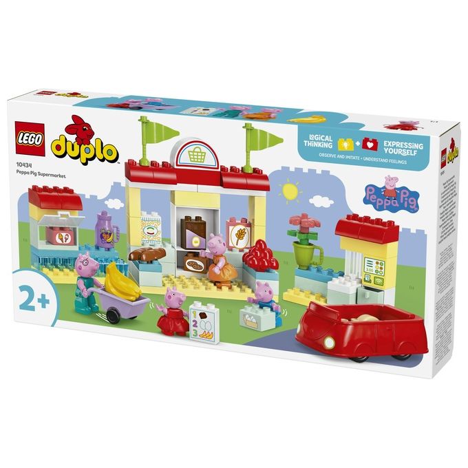 LEGO DUPLO Il Supermercato di Peppa Pig con 4 Personaggi, Set con Macchina Giocattolo e Negozio da Costruire in Mattoncini