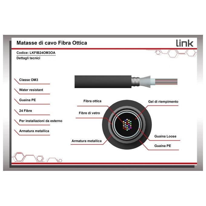 Link Cavo Fibra Ottica da Esterno Armato Om3 Guaina Pe 24 Fibre