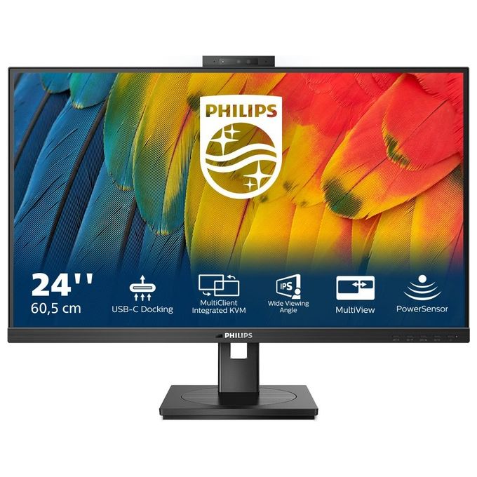 Philips 24B1U5301H-00 Serie 5000 Monitor PC 23.8'' IPS Full HD 1920x1080 USB-C 90W Webcam 5MP Hub USB 3.2 HDMI DisplayPort colore Nero