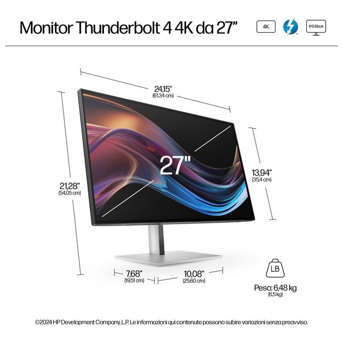 HP 727pk Series 7 Pro Monitor a LED 27'' 3840x2160 4K Thunderbolt 4 HDMI DisplayPort Nero-Argento