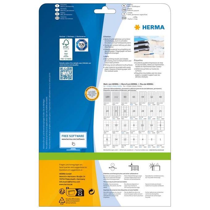 Herma Etichette Autoadesive 25,4x10mm 25 Fogli DIN A4 4725 Pezzi