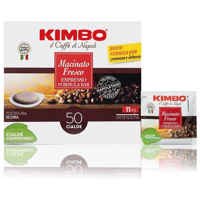 Kimbo Macinato Fresco Cialde Espresso Compostabili ESE 50 Pezzi Intensita' 11-13 Tostatura Scura
