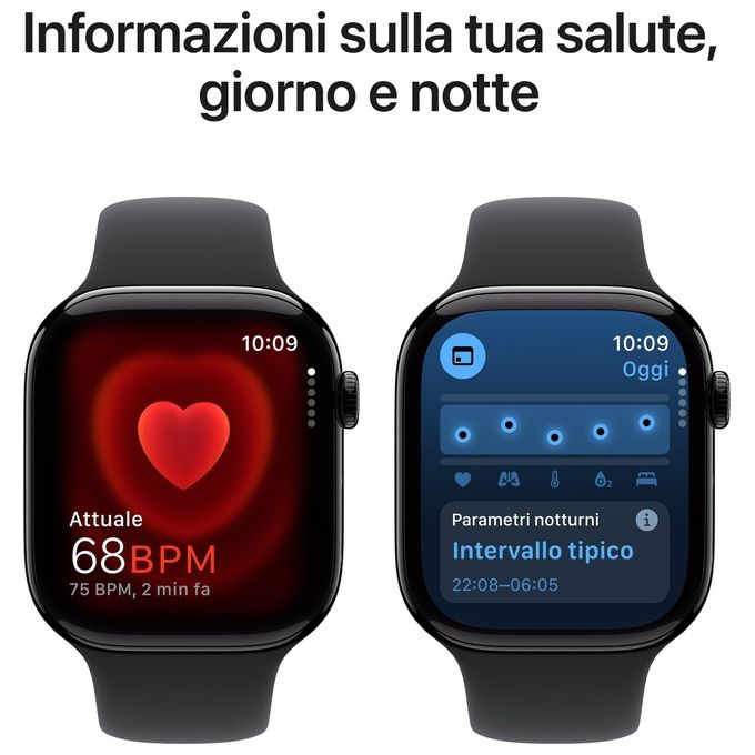 Apple Watch 10 46mm GPS Cassa in alluminio Jet Black con Cinturino Sport nero - S-M