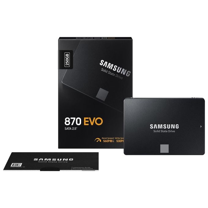Samsung Memorie SSD 870 EVO, 250 GB, Fattore di forma 2.5, Tecnologia Intelligent Turbo Write, Software Magician 6, Colore Nero