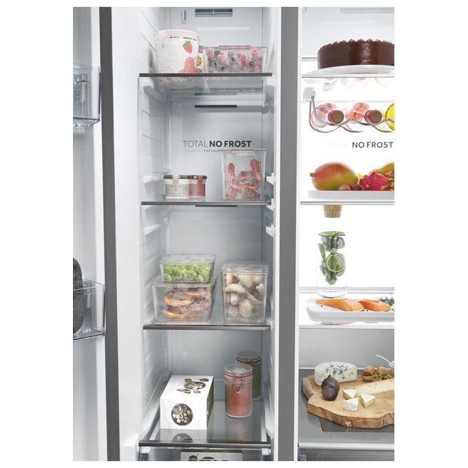 Haier HSW79F18ANMM Frigorifero Americano Side by Side Capacita' 611 Litri Classe energetica A Raffreddamento No Frost colore Inox