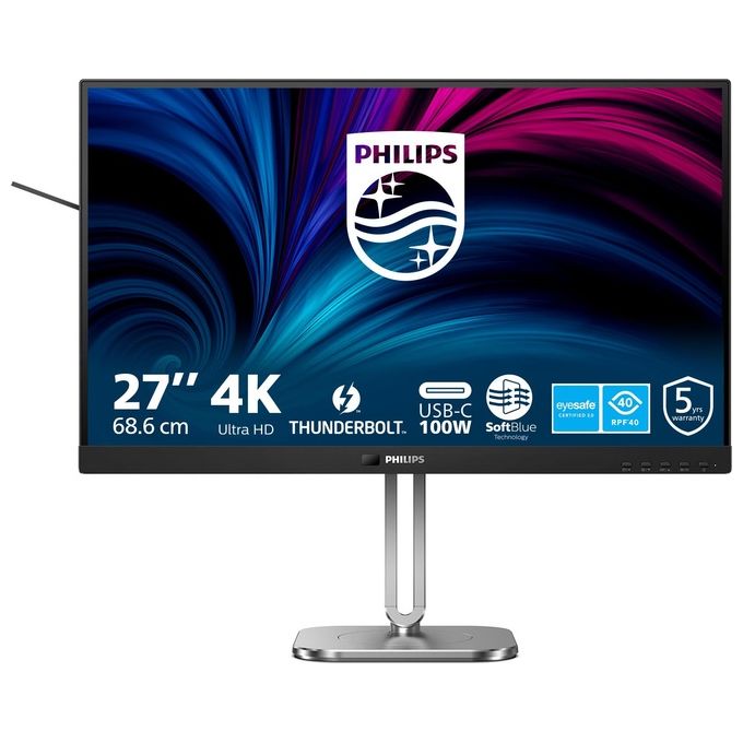 Philips 27B2U6903 6000 Series monitor a LED 27'' 3840 x 2160 4K UHD (2160p) @ 60 Hz IPS 350 cd-m² 1000:1 4 ms Thunderbolt 4 2xHDMI DisplayPort altoparlanti carbone argento
