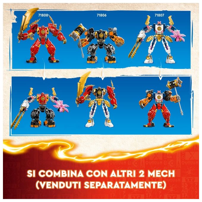LEGO NINJAGO 71808 Mech Elemento Fuoco di Kai, Giochi per Bambini di 7+ Anni con 2 Action Figure da Costruire e 4 Minifigure