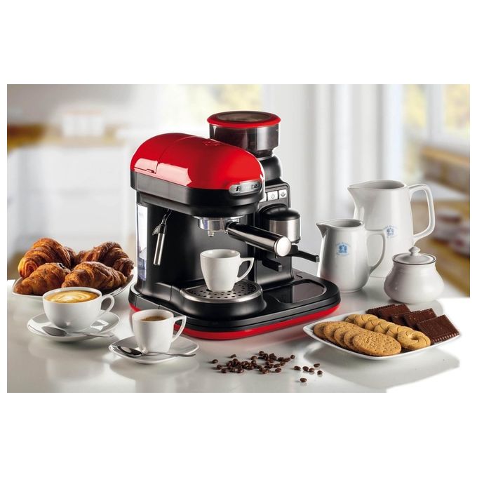 Ariete 1318 - Macchina per Espresso con Macinacaffe' Integrato Moderna Cappuccinatore Montalatte 1080W Rosso-Nero