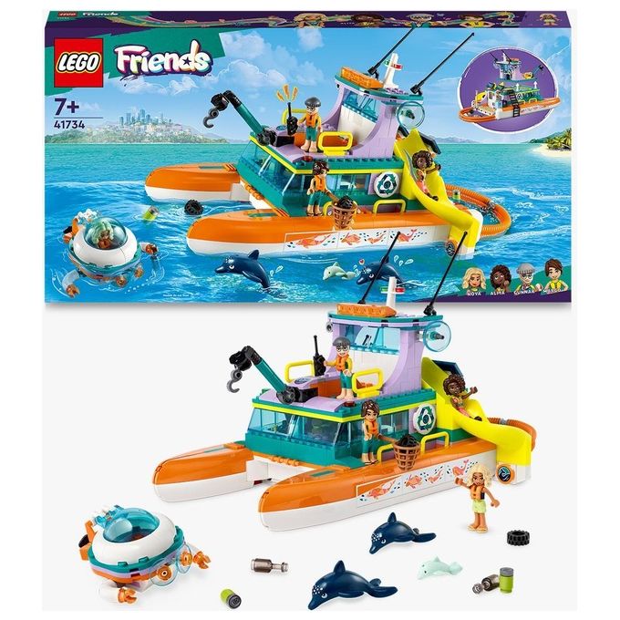LEGO Friends 41734 Catamarano di Salvataggio, Barca Giocattolo con Animali e Sottomarino, Set Educativo, Regalo per Bambini 7+