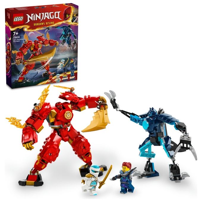 LEGO NINJAGO 71808 Mech Elemento Fuoco di Kai, Giochi per Bambini di 7+ Anni con 2 Action Figure da Costruire e 4 Minifigure