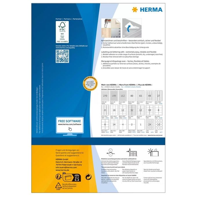 Herma Etichette Autoadesiva Rotonda 60mm 100 Fogli DIN A4 1200 Pezzi