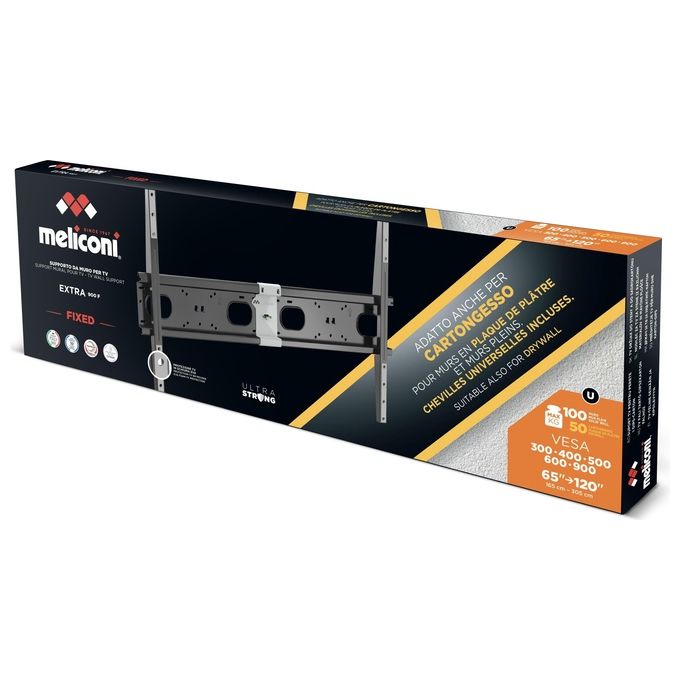 Meliconi Slimstyle Extra 900F Supporto Tv Parete 65''-120'' Staffa TV Fissa VESA 300-400-500-600-900 Portata Massima 100 Kg
