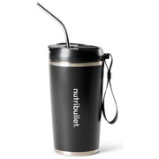 Nutribullet NBP016B Flip Frullatore Portatile con Tazza Isolante 590ml Inclusi Coperchio e Cannuccia Ricarica USB Inox Nero