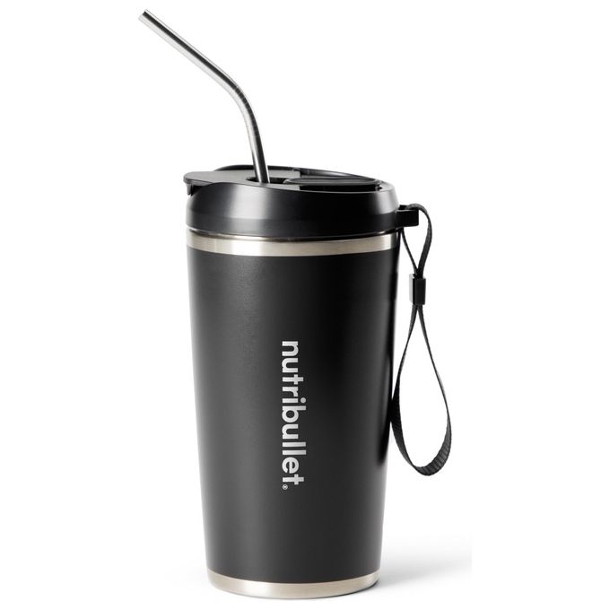 Nutribullet NBP016B Flip Frullatore Portatile con Tazza Isolante 590ml Inclusi Coperchio e Cannuccia Ricarica USB Inox Nero