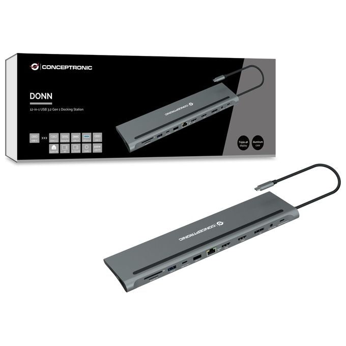 Conceptronic DONN17G Replicatore di Porte e Docking Station per Notebook Cablato USB 3.2 Gen 1 Type-C Grigio