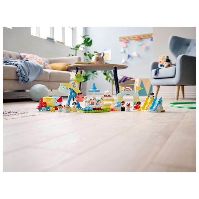 LEGO 10956 DUPLO Town Parco dei Divertimenti con Scivoli Giostra Ruota Panoramamica Treno e 7 Minifigure colore Multicolore
