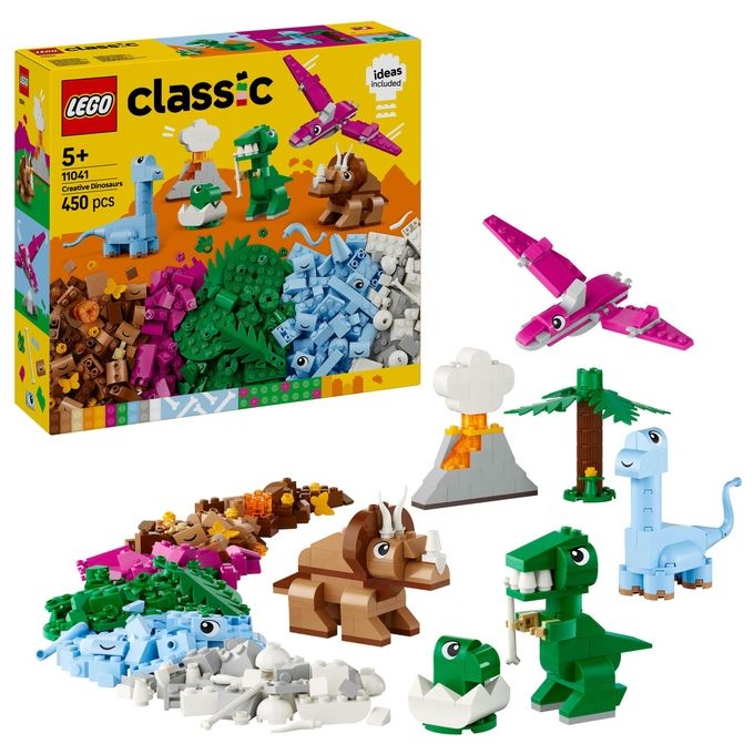 LEGO 11041 Dinosauri Creativi Set di Costruzioni con 450 Pezzi per Bambini 5+ Anni con T. rex Triceratopo Pterosauro Brontosauro e Cucciolo nell'uovo colore Multicolore