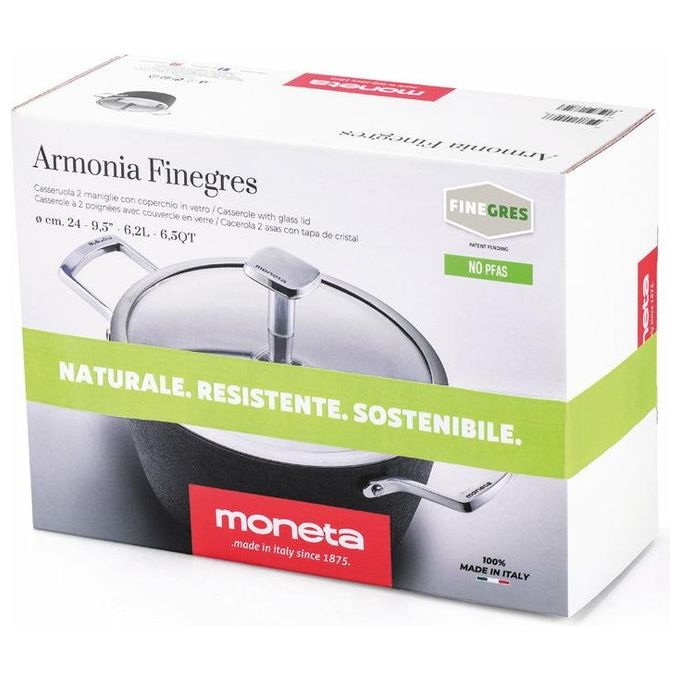 Alluflon Moneta Tegame Armonia Finegres 28cm con Coperchio Nero