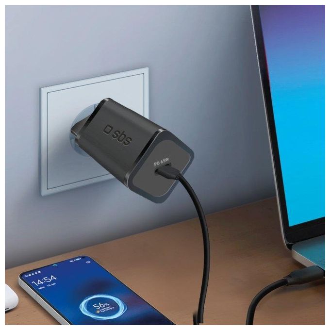 Sbs Mini Wall Charger 65W Caricabatterie 1xUSB-C GaN Power Delivery