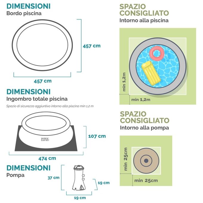 Intex 26166NP Easy Set Piscina Fuori Terra Gonfiabile Rotonda 457x107 cm 12430 L Pompa Filtro 3785 L-h Scaletta colore Blu