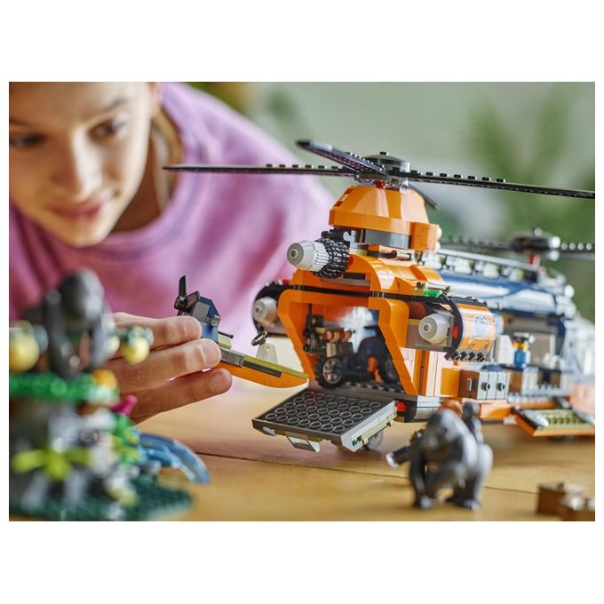 LEGO City Elicottero dell'Esploratore nella Giungla Modellino di Veicolo Giocattolo da Costruire con Doppi Rotori Giochi per Bambini da 8 Anni con Campo Base 3 Animali Gorilla e 5 Minifigure 60437
