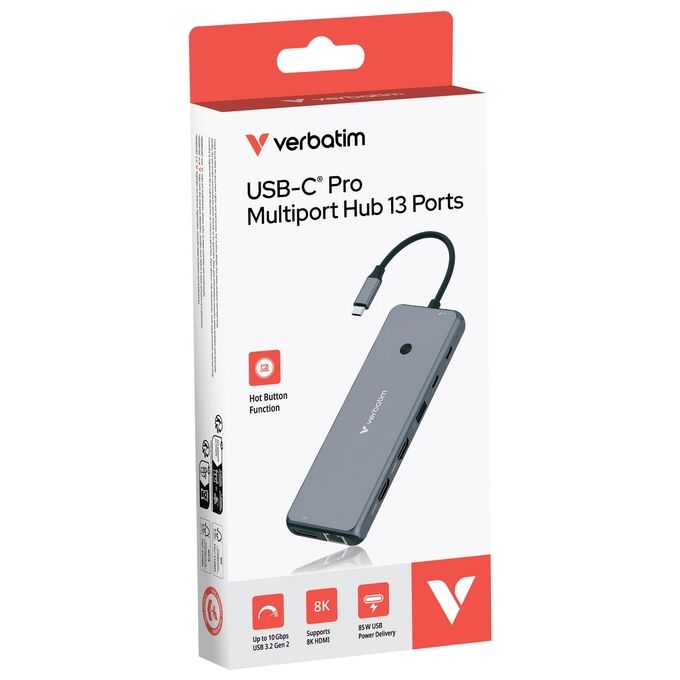 Verbatim CMH-13 Multiport Hub 13 Porte Usb Tipo-c 10000 Mbit-s Argento