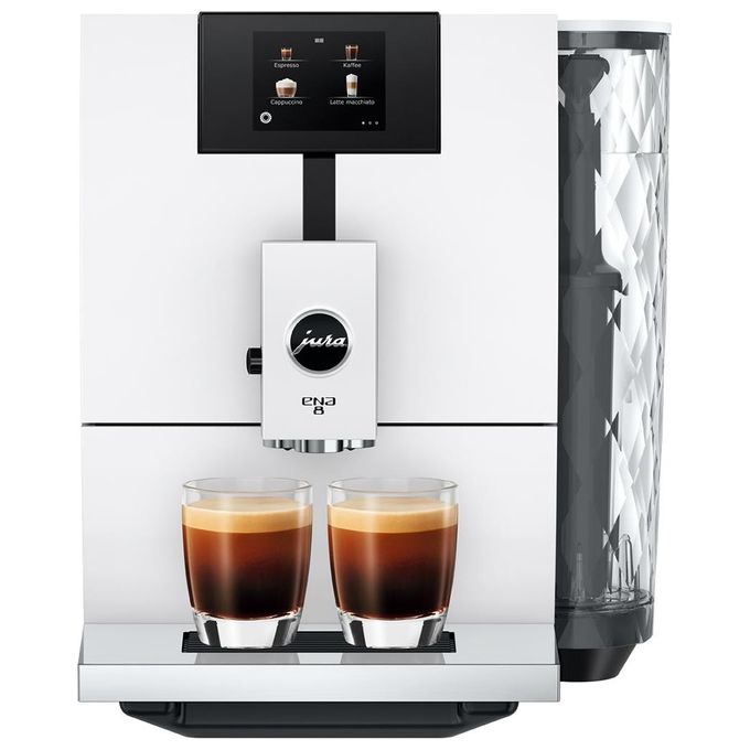 JURA ENA 8 Full Nordic White - Macchina da caffe' automatica, 1,1 L, 15 bar, 1450 W, 15 specialita', macinacaffe' Aroma G3, display TFT, sistema cappuccino, Bianco
