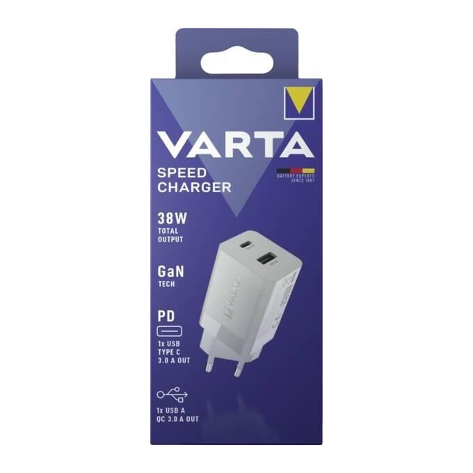 Varta Speed Charger 38W GaN PD USB-C 20W  USB-A 18W bianco