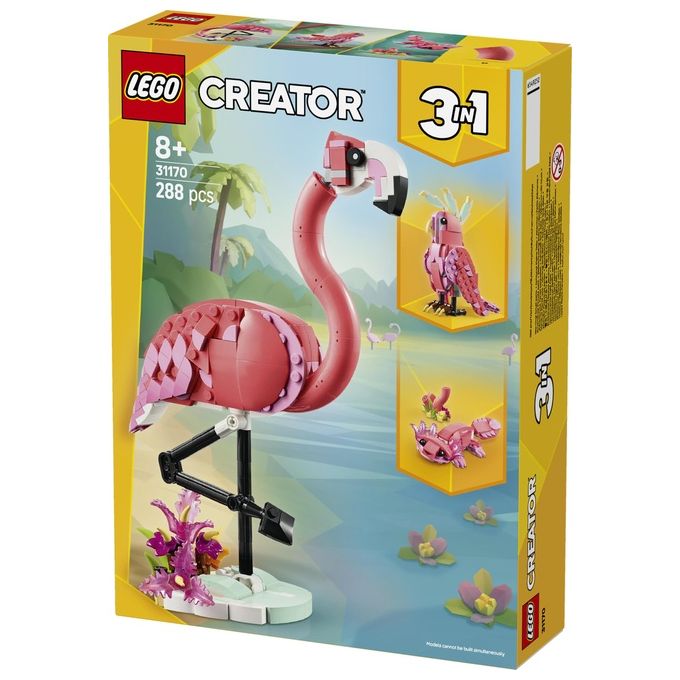 LEGO Creator 3 in 1 Animali Selvatici: Fenicottero Rosa Giocattolo - Si Trasforma in Uccello Cacatua o in Axolotl - Animali da Costruire per Bambini e Bambine da 8 Anni - Regalo di Compleanno 31170