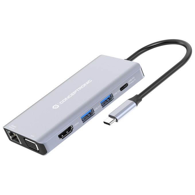 Conceptronic DONN20G Replicatore di Porte e Docking Station per Laptop Cablato USB 3.2 Gen 1 Type-C Grigio