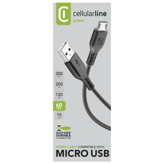 Cellular Line Power Cable Cavo MICRO USB per ricarica e trasferimento dati 0,6mt Nero