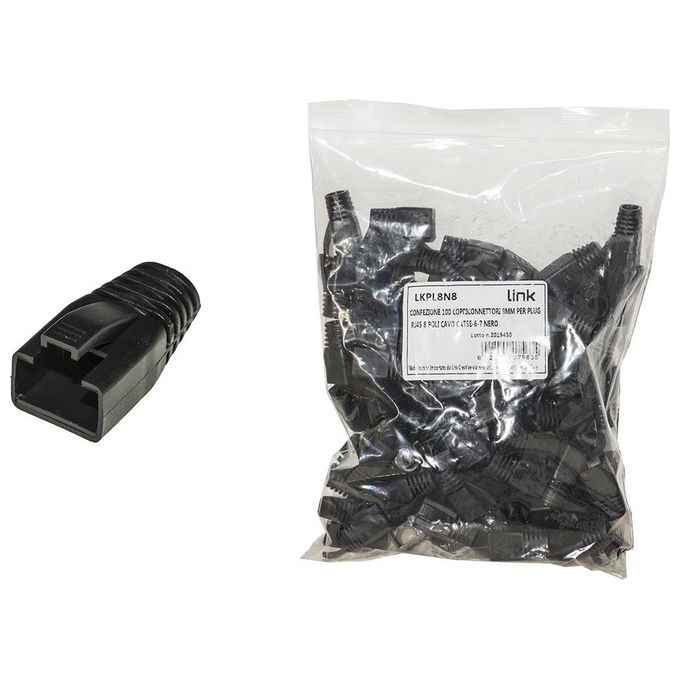 Link Confezione 100 Copriconnettori 8mm per Plug Rj45 8 Poli Cavo Cat 5e-6-7 Nero