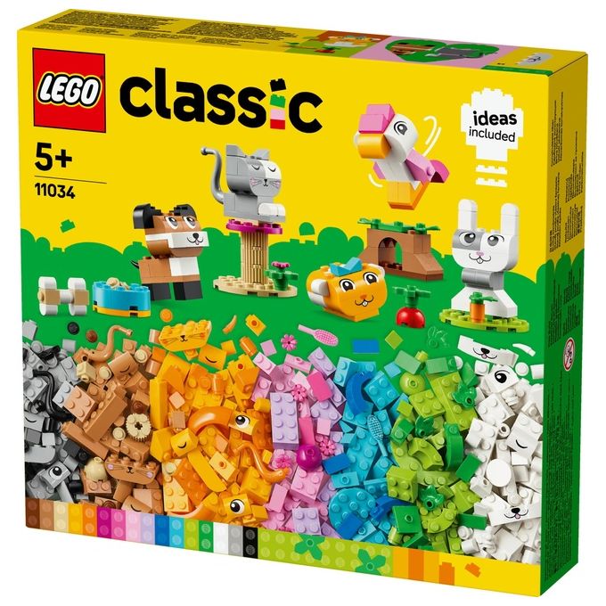 LEGO Classic 11034 Animali Domestici Creativi, Giocattolo per Bambini di 5+ Anni per Costruire Cane, Gatto e Altri Animali