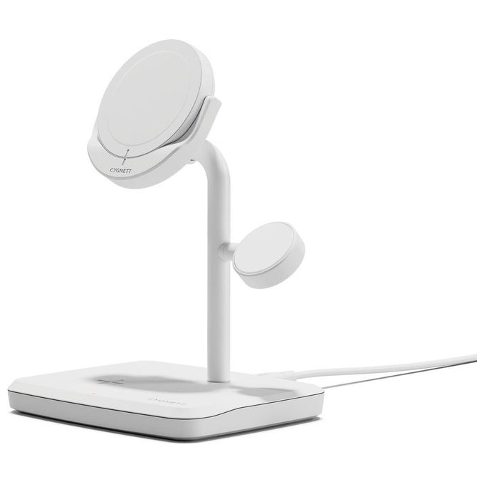 Cygnett ChargeBase Qi2 Caricatore Magnetico Wireless 3 in 1 Bianco