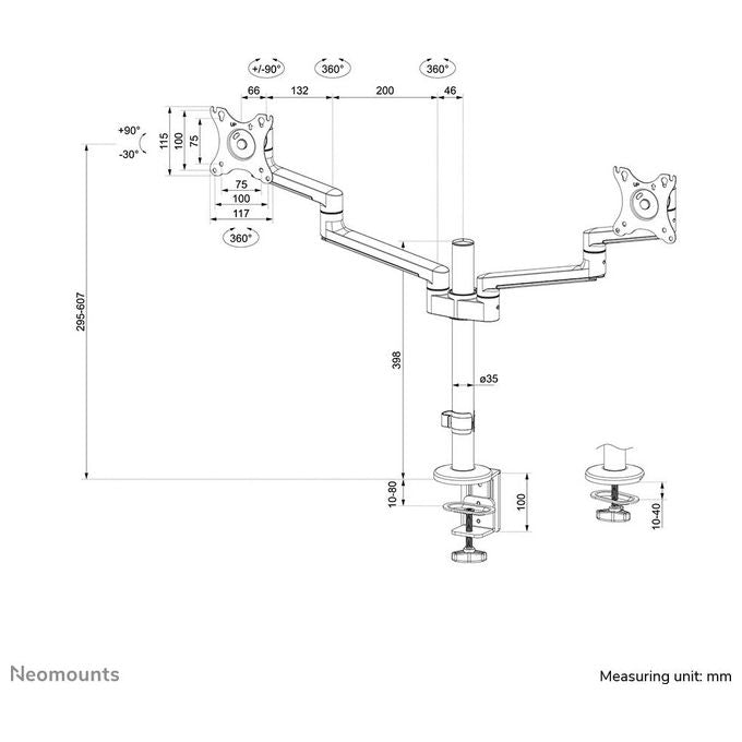 Newstar Neomounts Screen Desk Mount Supporto da Scrivania Full Motion per Due Schermi 17-27'' Nero