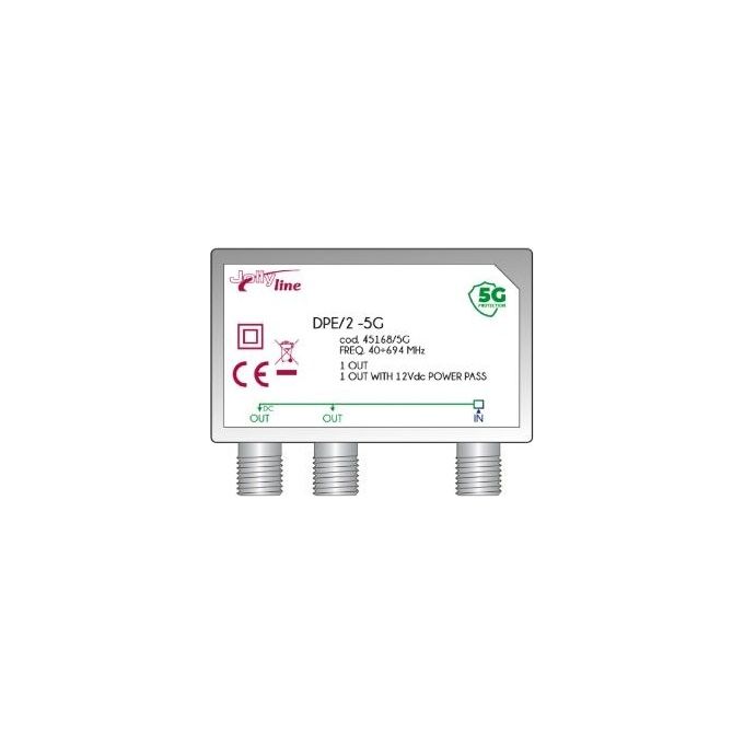Gbs Elettronica Derivatore da Palo Dpe-2-5g 2 Uscite 2 Discese Attacco F con Filtro 5G