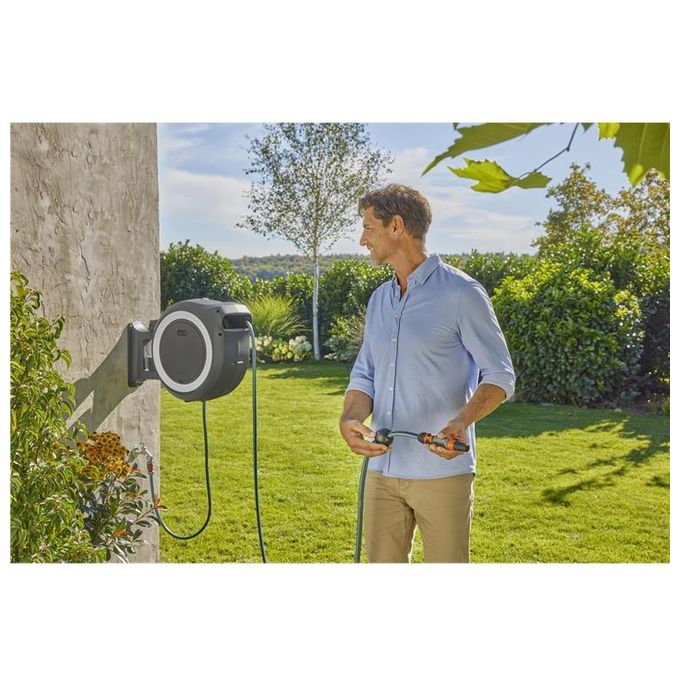 Gardena Avvolgitubo a Parete Batteria Powerroll Xl 18v Set Bianco 35mt