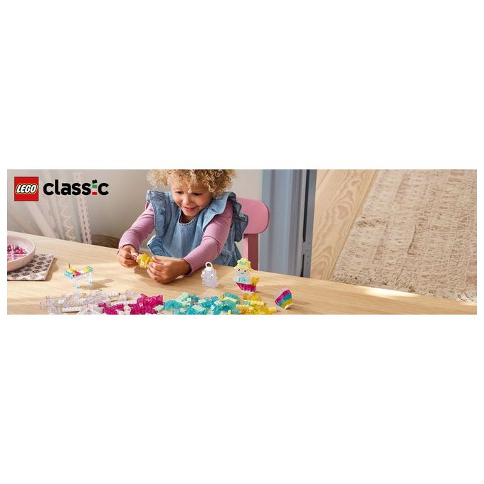 LEGO Classic Scatola Magica Trasparente - Mattoncini Colorati e Clip Portachiavi - Crea Unicorni Giocattolo Draghi Uccelli e altre Figure Kit Arti e Mestieri per Bambine e Bambini da 5 Anni - 11040